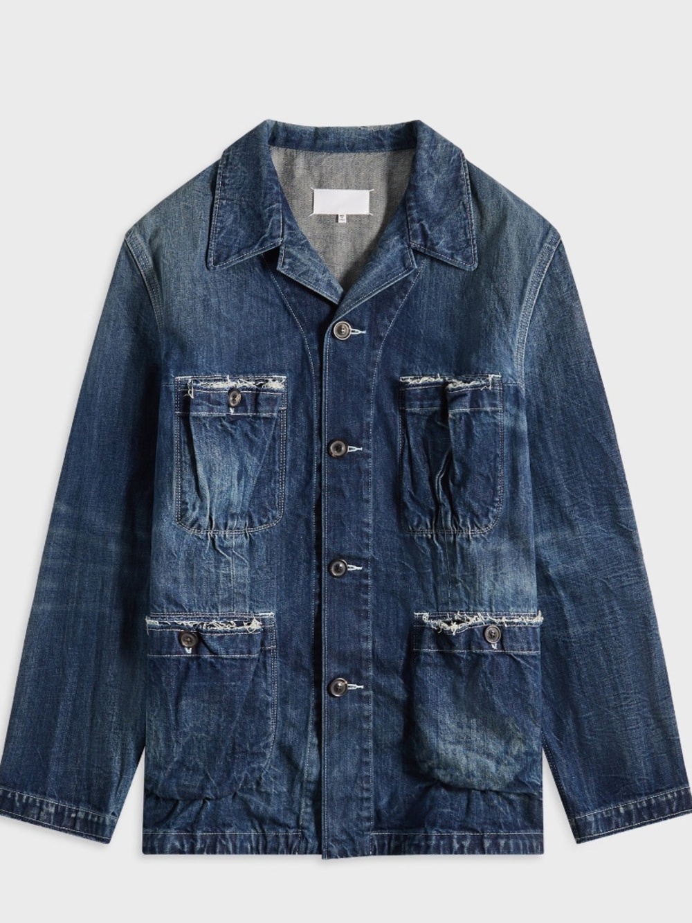Maison Margiela Denim Jacket Frayed Multi Pocket Blue Men's size 50 L